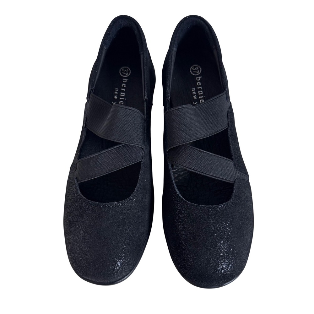 New Bernie Mev Memory Foam Black Shimmer Slip-On Wedge Pump Women's Size 37 (6)